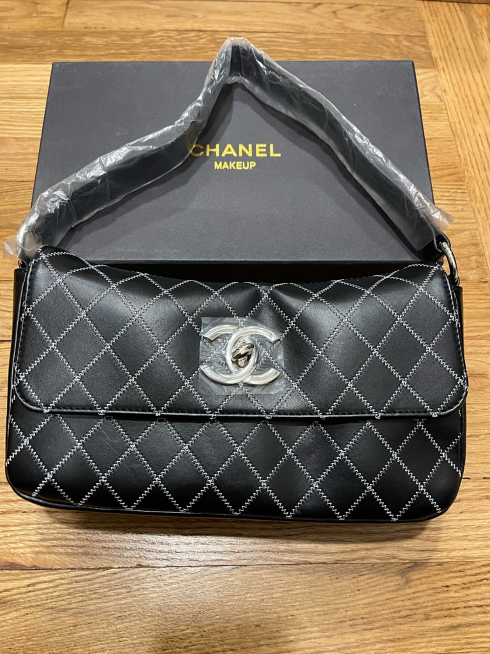 Chanel Makeup Quilted Black Leather Shoulder Bag with Silver CC Turnlock